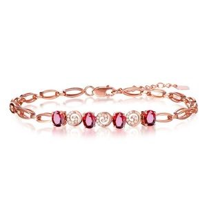 14K Rose Gold Plated Artificial Rubbellite Gemstone Charm Bracelet for Women